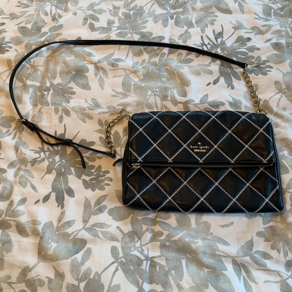 Kate Spade black leather two pocket crossbody bag